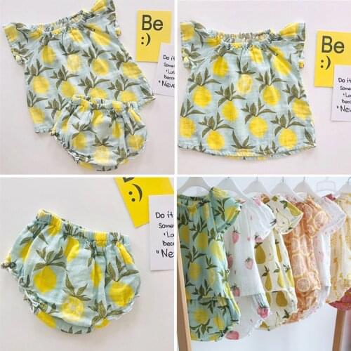 EnkeliBB Organic Cotton Soft Touching Baby Girl Summer Clothing Sets Lovely Fruit Pattern Short Sleeve Tshirt Bloomers Outfits