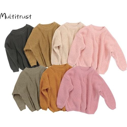 1-5Yrs Winter Kids Girls Fleece knitted Pullover Sweaters Cotton Autmn Children Long Sleeve Tops Outfits 2020