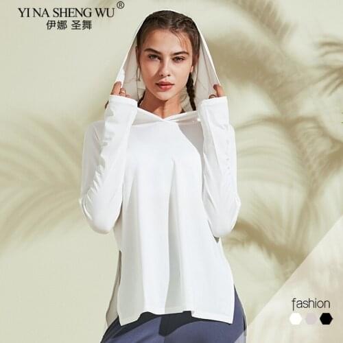 Hooded Training Run T-shirt Loose Fitness Clothing Gym Female Breathable Quick-dry Long Sleeved Yoga Shirt Top Women Sportswear