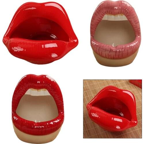 Lips Ceramic Ashtray Cigarette Ashtray Creative Flower Pot Trendy Mouth Holder Desktop Adornment Home Decor Table Ornament