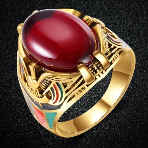 Red Stone Ethnic Retro Rings For Women Men Vintage Cheap Rings Middle East Yemen Eagle Ancient Jewelry Ring Bague Dropship