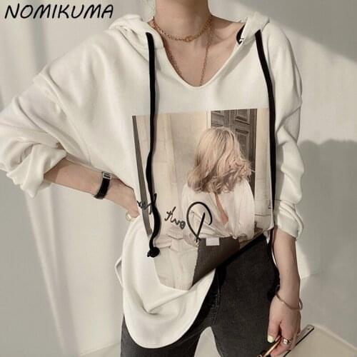 Nomikuma Korean Autumn Hooded Pullover Sweatshirt Letters Printed Long Sleeve Women Hoodies Causal 2021 New Top Jumpers 6Z018