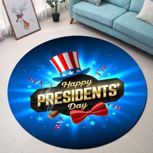 Happy Presidents' Day USA flag Party Hat Cigar Red Bow Round Carpet Living Room Kids Room Soft Carpet Anti-slip Rug Floor Mat