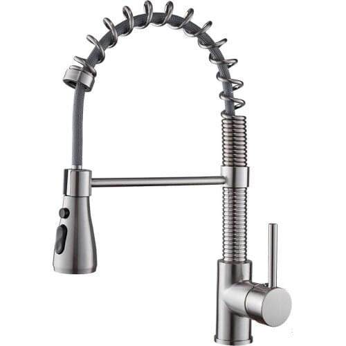 Spring Style Kitchen Faucet Brushed Nickel Sink Faucet Pull Out Torneira All Around Swivel 2-Function Water Outlet Mixer Tap