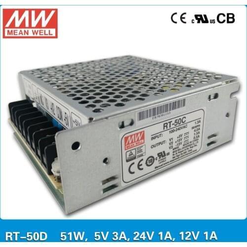 MeanWell RT-50 SMPS 50W Triple three regulated output Power Supply DC High stability Transformer 5V 12V 15V 24V 1A 2A 3A 4A