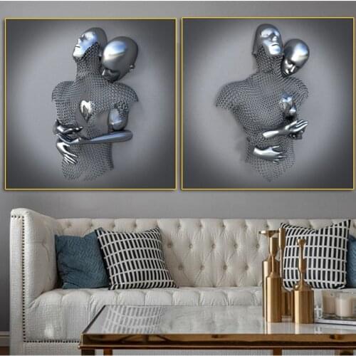 Metal Figure Statue Canvas Art Posters and Prints Abstract Couples Pictures Modern Wall Painting Bedroom Home Decoration Cuadros