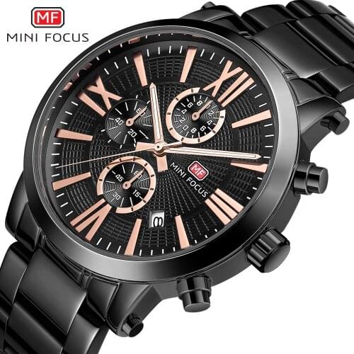 MINIFOCUS Chronograph Watch Men Fashion Sport Quartz Watches Brand Luxury Full Steel Business Waterproof Watch Relogio Masculino