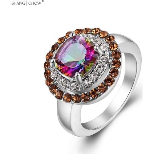 Trendy Charm Jewelry Morganite Around Mystic Crystal Stone 925 Sterling Silver Ring for women evening party R1292