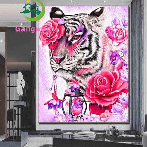 Watercolor tiger with flower Full Drill 5D Diamond Painting Animal bird Diy Handmade Home Decor Cross Stitch Mosaic Embroidery