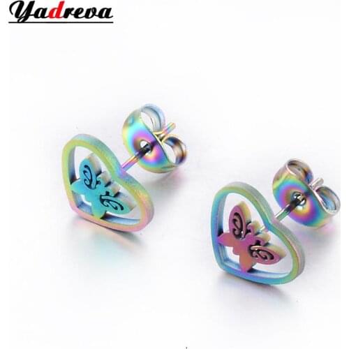 New Rainbow Color Stud Earrings Butterfly Pattern Fashion Jewelry Lady