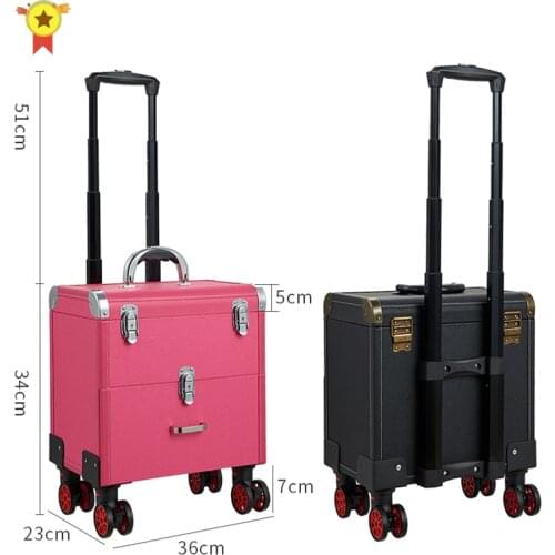 New Professional cosmetic case Box Nail tattoo Rolling luggage bag makeup case on wheels multi-function Beauty trolley suitcase