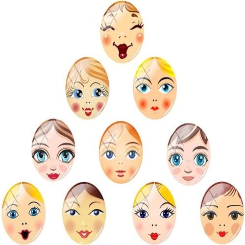 JWEIJIAO18x25mm DIY Oval Glass Cabochon Hot selling Russian Doll faces Beads Flatback Dome Jewelry Pendant Base 10pcs/lot RU228