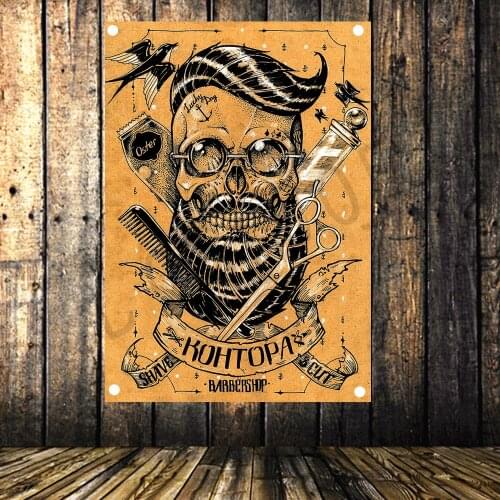 Retro tattoo haircut poster Banner Flag Music Poster Wall Hanging Tapestry Stickers HD Canvas Print Art Barber Shop Home Decor