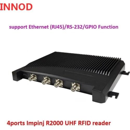 Rfid uhf fixed 4ports impinj r2000 reader rs232 with four antenna port RP-TNC provide free sample rfid sticker tag for warehouse