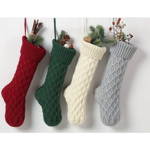 Christmas Acrylic Knitted Socks Red Green White Gray Knitting Stocking Christmas Tree Hanging Gift Sock Xmas Candy Stockings SL8