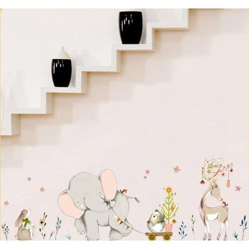 Happy baby elephant bunny fawn Wall stickers kids baby room decor art nursery mural cartoon animals stickers home wallpaper