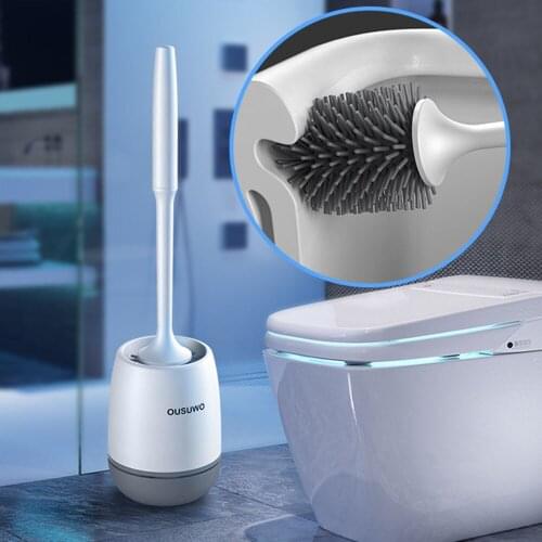 Silicone Toilet Brush With Long Holder Handle Soft Bristles Bathroom Cleaning Set Wall Mounted Floor Standing Toilet Bowl Brush