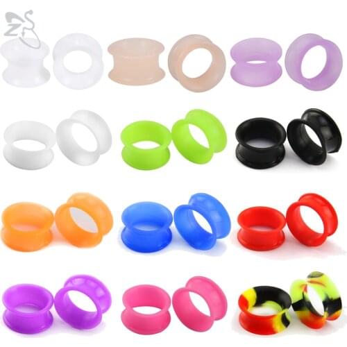 ZS 2pcs/lot Colored Silicone Ear Plug And Tunnel 3-25mm Ear Expander Stercher Soft Double Flared Ear Gauges Piercing Jewelry