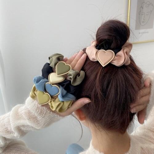 Peaceful Morandi Color Hair Scrunchie For Women Love Heart Shape Luxury Chou Chou Good Quality Hair Ponytail Ties Elastics Ring