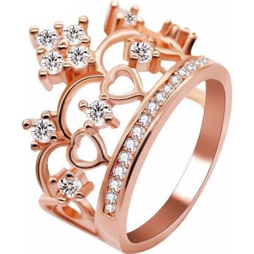 USPS Shipping Wedding Crown Rings For Women Charms Jewelry Engagement for Female Rose Gold Plated Crystal Jewellery Y128