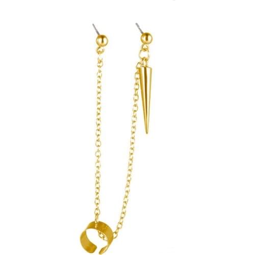 Gothic Geometric Cone Long Tassel Chain Clip Earrings Gold Silver Color Earring Ear Cuff Ear Hook Punk Jewelry for Women