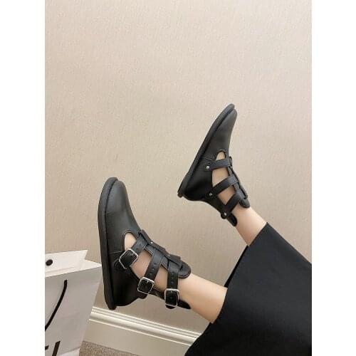 Womens Short Boots 2021 Summer New Trend Fashion Simple Pure Color Hollow Breathable Flat Retro Sandals Large Size 35-40