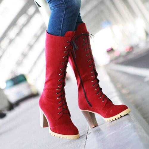 MAZIAO Size 34-40 Platform British Style Retro Square High Heels Women Shoes Woman Fashion Party Date Lady Riding Boots Winter
