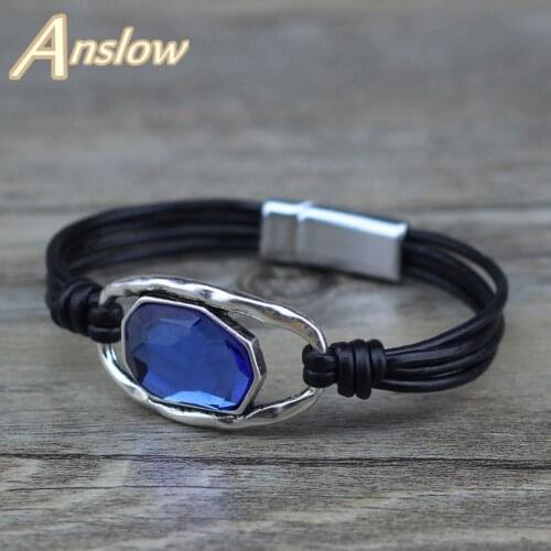 Anslow New Designer Hot Sale Fashion Jewelry Charms Bijoux Crystal Genuine Leather Bracelet For Women Lady Female Gift LOW0719LB