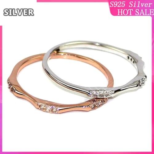 Sterling silver 925 ring Korean single row simulation diamond ring ring tail ring female pinky rose gold silver joint ring