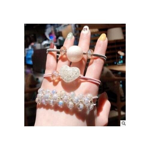 50set/lot 3pcs/set DIY Multi Crystal Pearls Rubber Bands/Bracelets Simple Elasticity Hair Rings Styling Tools Accessories HA672