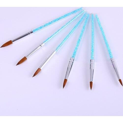 6pcs/set Metal Round Nail Painting Pen Acrylic Nail Brush Polish Brush Wood Handle Professional Manicure Powder Brush