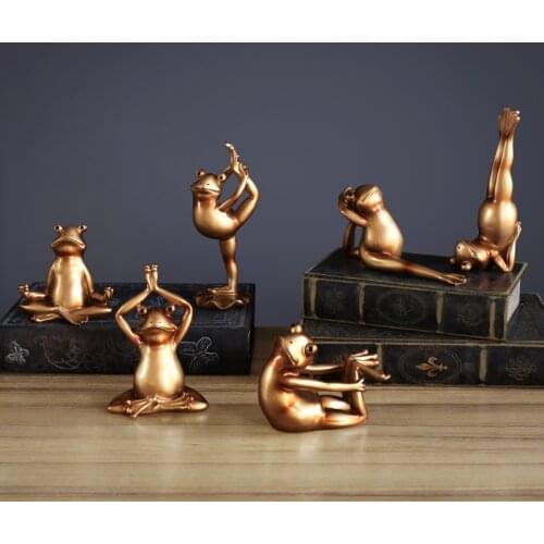 Antique Gold Home Furnishing Articles Resin Yoga Pose Frog Prince Crafts Model Six-piece Set Animal Display Ornament Decoration