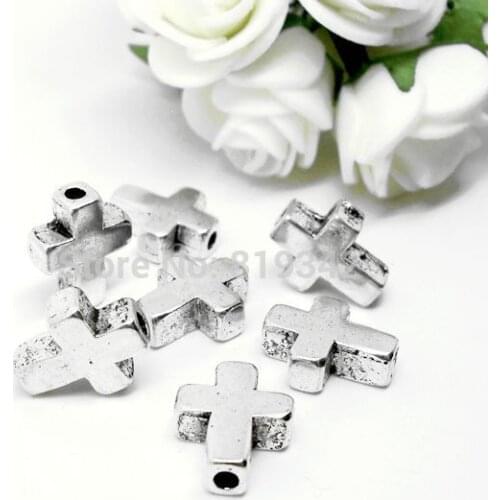 Free Shipping 20pcs/lor 15x12mm Antique Silver Cross Charm Beads Jewelry Findings J0248