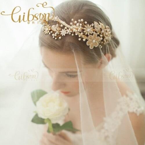 Free Shipping Regal Crystal and Blossom Headband Wedding Bridal Headpieces Gold Color Hairbands