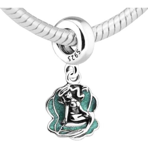 Popular Beads For Jewelry Making Ariel & Sea Shell Charm Fits Beaded Chains Bracelets For Woman DIY Sterling Silver Jewelry
