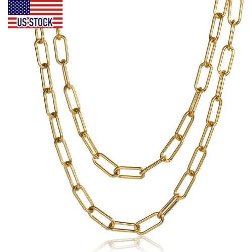 Trendy 7mm Double Layered Gold Color Stainless Steel Rolo Box Chain Long Necklace for Women Girls Toggle Clasp Jewelry DDN194