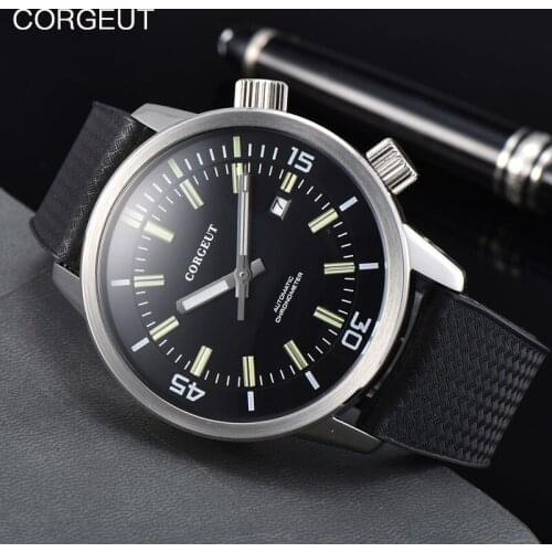 CORGEUT Men Watch Mechanical Luminous Calendar Rubber Watch Multifunctional Waterproof Citizen Movement Men WatchReloj de hombre