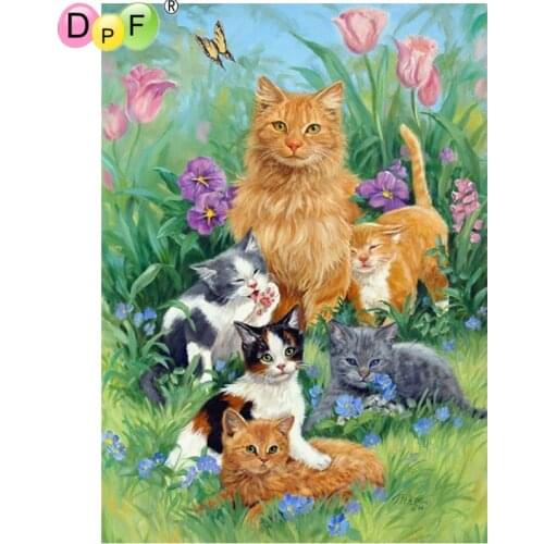 DPF 3D Diamond Embroidery Garden cat Diamond Painting Cross Stitch Square diamond Mosaic kit Needlework home Decor picture