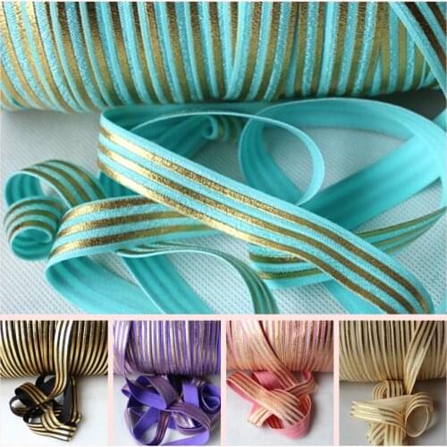 11 Colors 5/8" gold foil stripes fold over elastic for boutique headband ties 50 yards/lot
