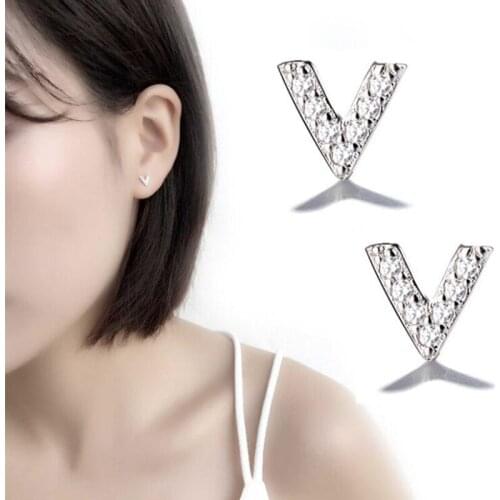 EM267 Fashion Stud Earring For Women V Earring Girl Silver Plated Jewelry Wholesale