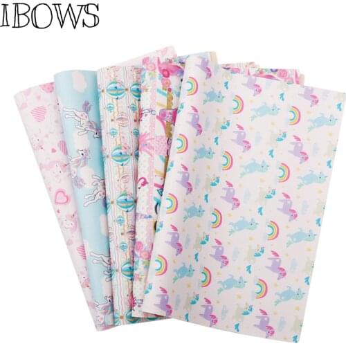 IBOWS 22*30cm Faux Leather Fabric Vinyl Snythetic Leather Sheets Unicorn Printed Fabric DIY Hairbow Crafts Sewing Material