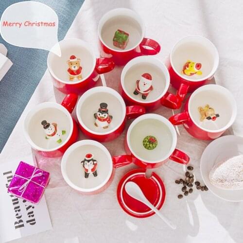 Christmas Mug Coffee Milk Breakfast Snowman Ceramic Tea Cup Cartoon 3D Animal Xmas New Year Gift Water Cup Office Glass Supplies