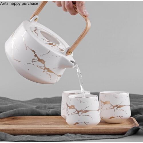 Ceramics Marble Tea Set Teapot Cup Five-piece Suit Log Tray kitchen accessories home decoration accessories room decoration