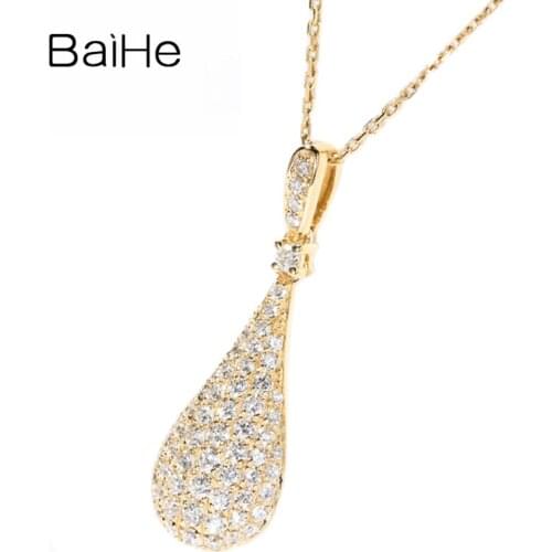 BAIHE Solid 14K Yellow Gold 0.72ct Round H/SI Natural Diamond Trendy Engagement Gift Beautiful vintage diamond Pendant