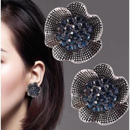Hot Sales!! Vintage Women Rhinestone Inlaid Rose Flower Shape Stud Earrings Jewelry Gift
