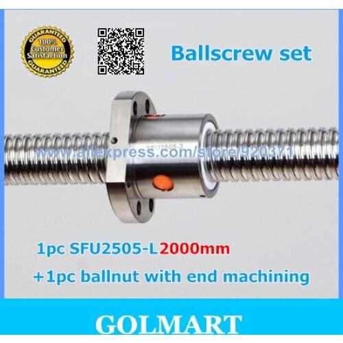 25mm Linear Rolled guide Ball Screw 2505 BallScrews 1pc SFU2505 2000mm C7 + Single RM2505 BallNut end machining