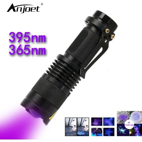 ANJOET Mini UV Flashlight LED Ultraviolet Torch With Zoom Function Black Light Pet Urine Stains Detector Scorpion Hunting