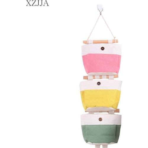 XZJJA 1PC Candy Color Multifunction Hanging Organizers Socks Underwear Storage Bag Linen Wall Door Wardrobe Hang Bag Toys Pocket
