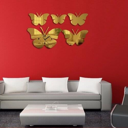 2019 fashion wall clock seiko quartz watch 3d stickers acrylic mirror diy clock modern home decoration butterfly living room