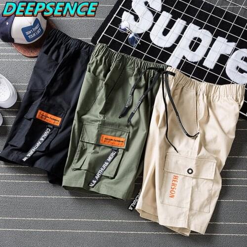 Men 2021 Spring Summer New Fashion Casual Shorts Men Punk Drawstring Pockets Letter Straight Knee Length Shorts Streetwear Men